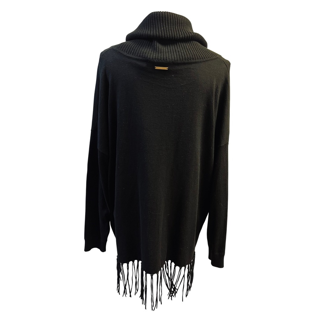 Michael Kors Sweater 2X Black Fringe Hem Draped Boho Cowgirl Western Luxury NEW - Picture 4 of 6
